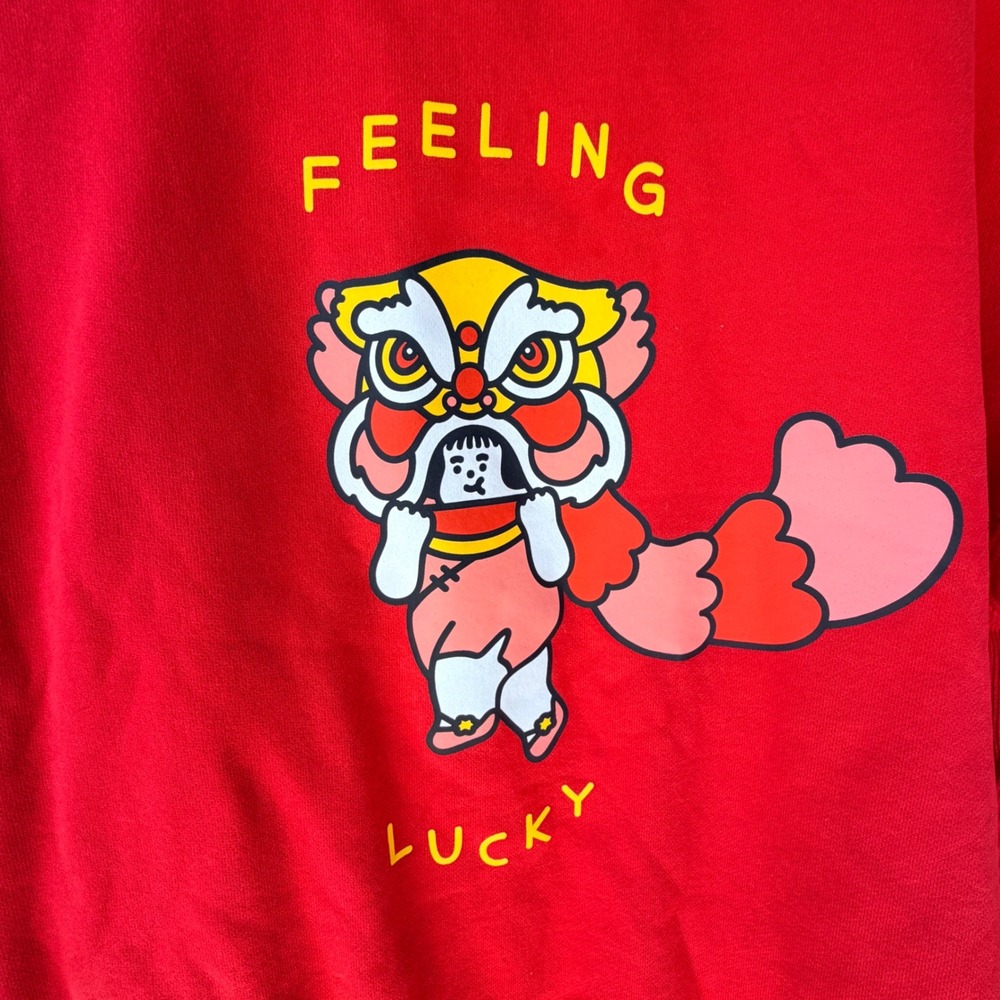 NEW Tna Aritzia S Cozy Fleece Boyfriend Feeling Lucky Sweatshirt Lunar New Year - Picture 6 of 12